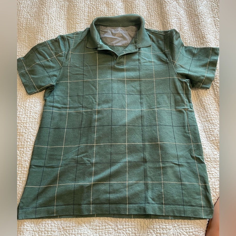 Van Heusen green windowpane Polo Shirt size M classic fit